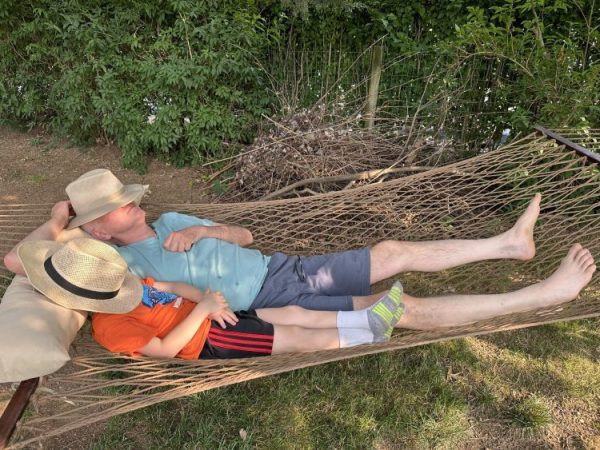 Matching Hats for Sunday Naps in the backyard hammock