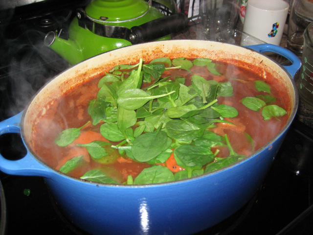 Homemade Vegetagle soup in Blue enamled Dutch pot