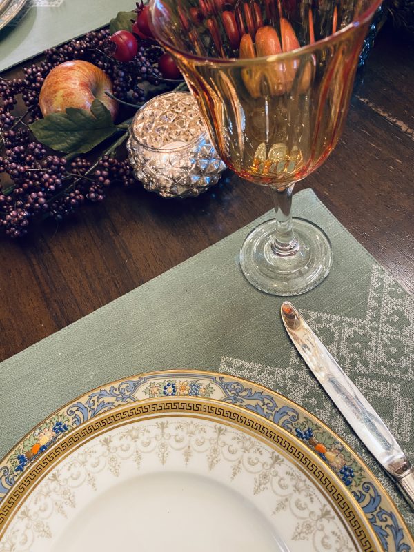 Sage Placemats for placesetting with china and silver