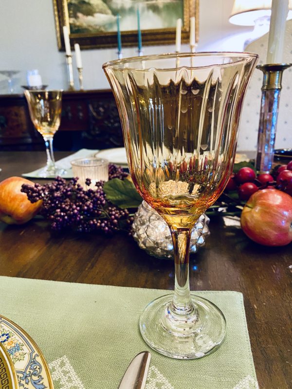 fall tablescape centerpiece with amber goblet