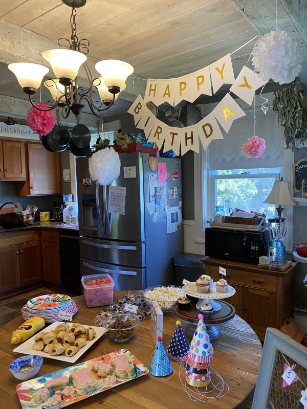 Happy Birthday Party Shadow! set up in the kitchen