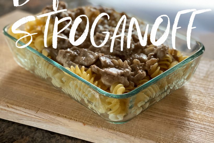 Beef Stroganoff in pyrex dish