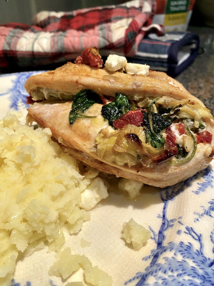 Linda's Fancy Stuffed Chicken Breast with Mashed Potatoes