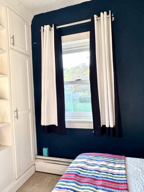 Navy and white bedroom curtains