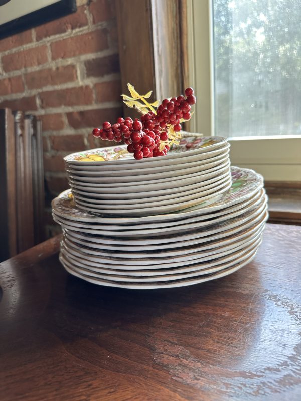 Fall Dishes stacked with berry stem