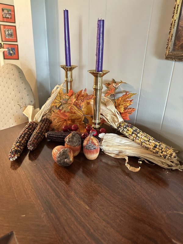 Dining Buffet is Fall Ready with Indian corn and acorn salt and paper shakers